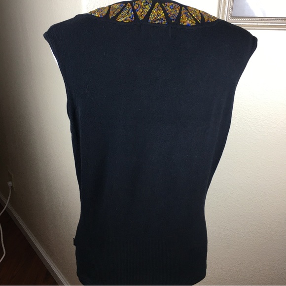 BCBGMAXAZRIA Black Cardigan & Shell Sweater Beaded Diamond Design Size M - Picture 9 of 16